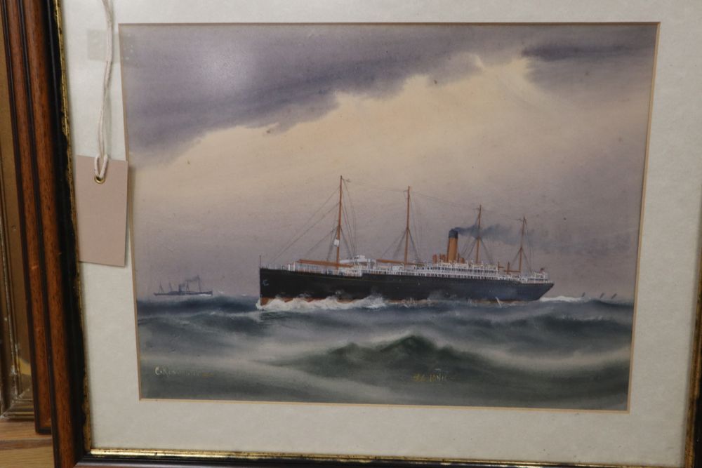 C. Kensington, four gouache and watercolour studies of steamships: SS Sutlej, SS Ashburton, SS Sachem and SS Ionic, largest 28 x 40cm